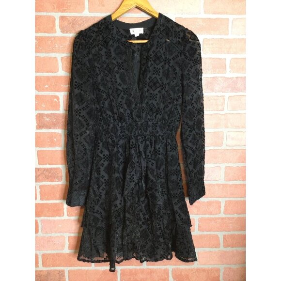Allison New York Velvet Burnout Ruffle Mini Dress Whimsigoth Black Size XS - Picture 4 of 12